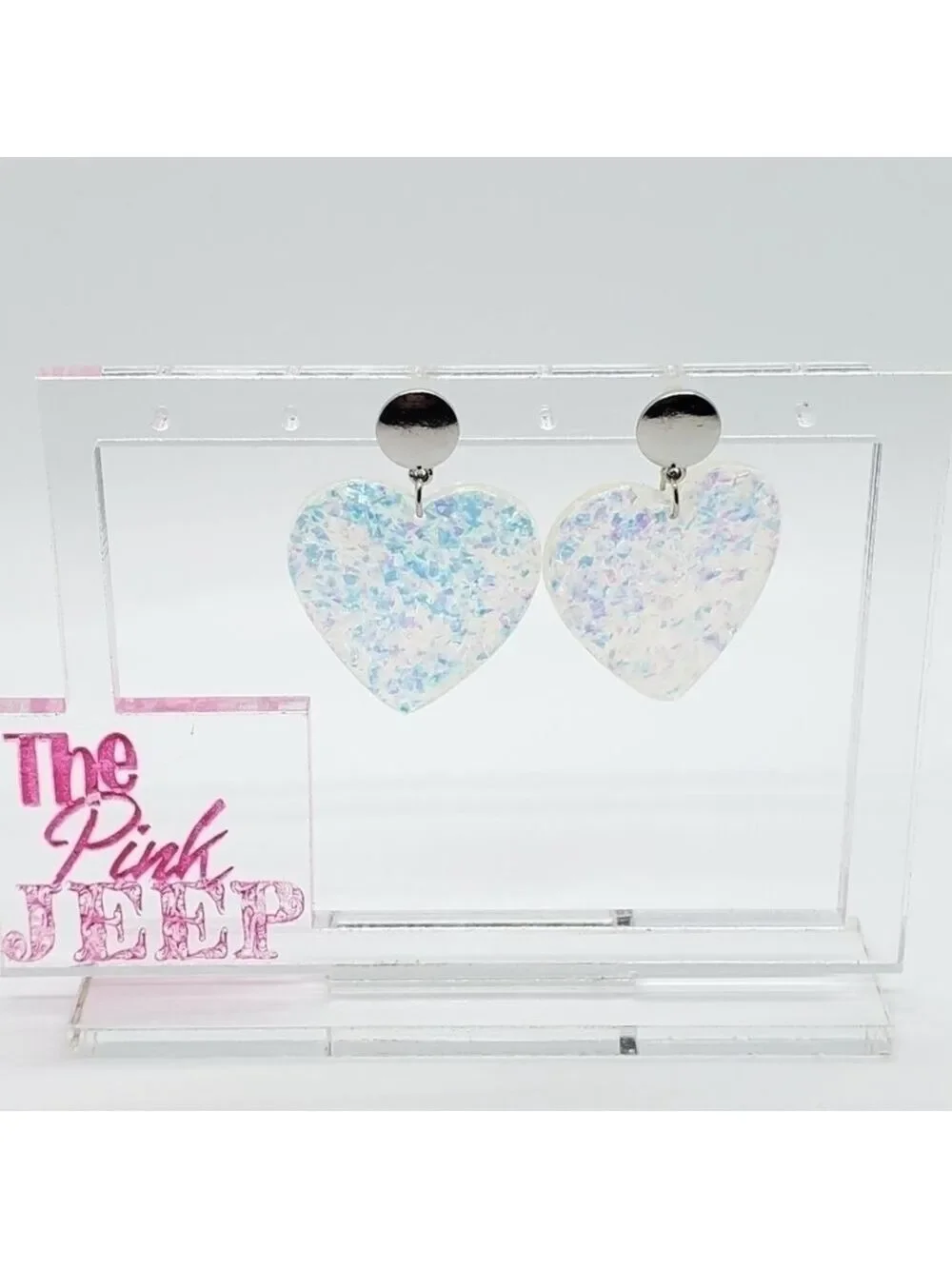 Confetti heart dangle silver button earrings